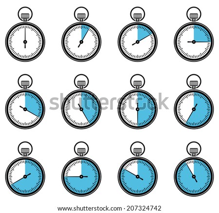 Set of timers or chronometers web and mobile icons. Raster copy.