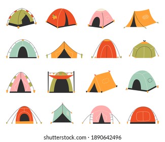 Set of tourist tents.  illustration - collection of camping icons.