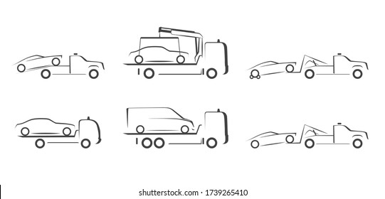 Set Tow Truck Simple Side View Schematic Image	