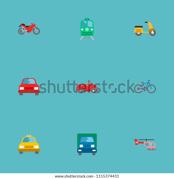 Set\
of transport icons flat style symbols with helicopter, car, bike\
and other icons for your web mobile app logo\
design.