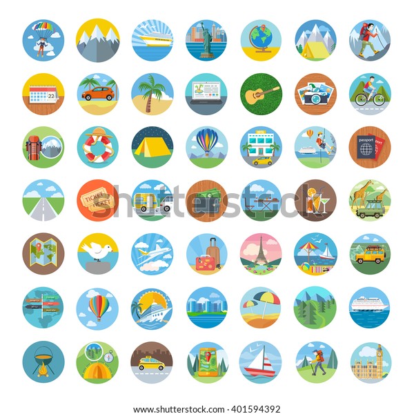 Set of travel icon\
flat design. Transportation icons, travel logo and map icon, icon\
tourism, compass and globe, vacation summer, beach and car icon,\
holiday \
illustration