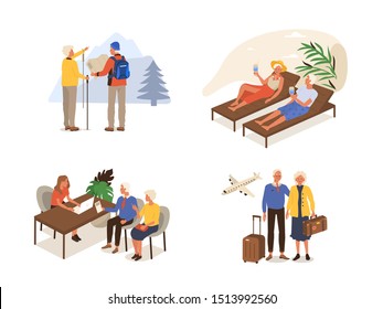 Set of travelling elderly people. Flat cartoon illustration isolated on white background.  - Powered by Shutterstock