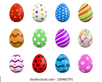 Set of twelve easter eggs isolated on white (3D render) - Powered by Shutterstock