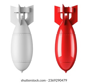 Set of two gray and red rockets isolated on a white background. Template or mock-up. 3d render