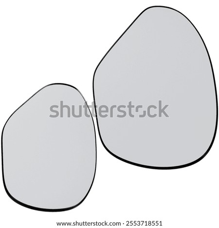 Set of two irregularly shaped wall mirrors with black frames, offering a modern and artistic touch to enhance contemporary interior spaces. Isolated on white background. Decor. Front view. 3d render.