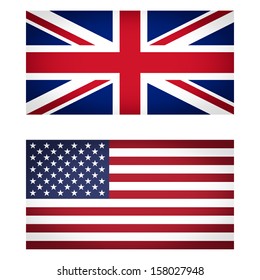 Set Of UK And USA Flags Vignetted Illustration