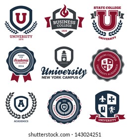 Set Of University And College School Crests And Logo Emblems