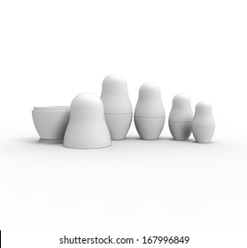 Set Of Unpainted Russian Dolls On White