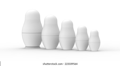 Set Of Unpainted Russian Dolls On White