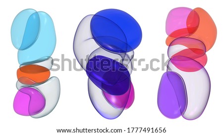 Set of uturistic dynamic transparent bubble shapes. Modern background for product des ign show in bright rainbow color. High quality 3d render illustration.