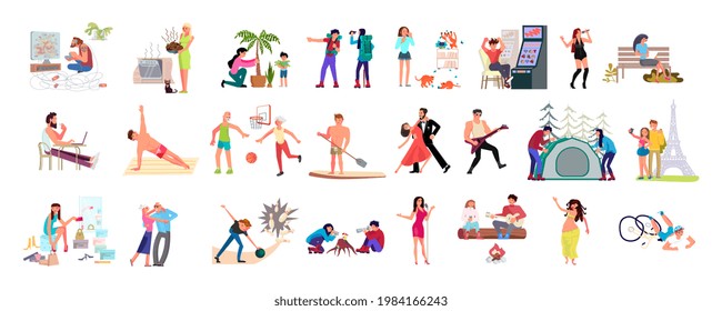 Set of variety talents, skills, and hobbies. Bundle of creative men and women enjoying their occupations. Young and old people activity. Flat Art Rastered Copy  Illustration - Powered by Shutterstock