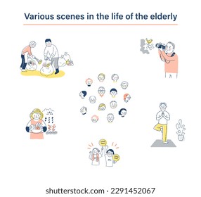 Set of various life scenes of senior generation - Powered by Shutterstock