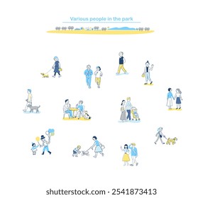 Set of various people walking in the park - Powered by Shutterstock