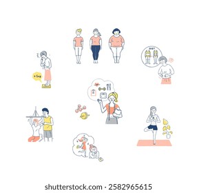 Set of various scenes of dieting