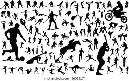 Set Of Vector Silhouettes Of People In Sports