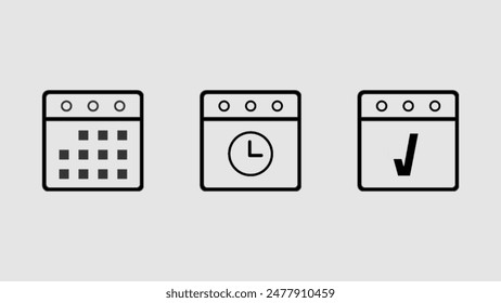 set vector square icon page calendar. mark agenda app, time, watch, deadline, date page icon and mark done, yes, success, check, approved, confirm, reminder, schedule, line simple sign. - Powered by Shutterstock