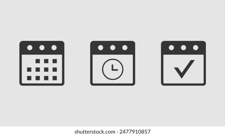 set vector square icon page calendar. mark agenda app, time, watch, deadline, date page icon and mark done, yes, success, check, approved, confirm, reminder, schedule, line simple sign. - Powered by Shutterstock