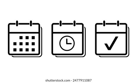 set vector square icon page calendar. mark agenda app, time, watch, deadline, date page icon and mark done, yes, success, check, approved, confirm, reminder, schedule, line simple sign. - Powered by Shutterstock