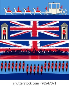 Set of vector templates for a British royal celebration, with a State Symbols and Union Jacks