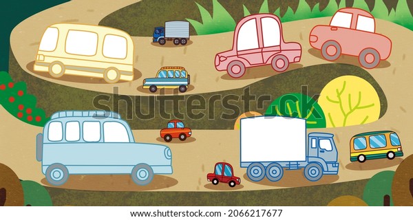 Set of\
vehicles cartoon, coloring book or\
page