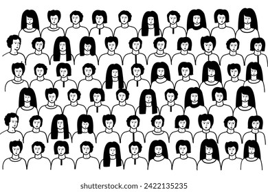 Set of viewers of performance. Sitting spectator.  Academic auditorium, fan audience, people crowd. Audience, spectators sitting on viewer places. Men and women in auditorium  illustration