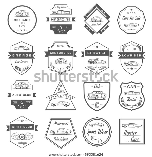  set of\
vintage car symbols and sign. Car service and car sale retro\
labels, logos and badges. Collection of auto design elements,\
frames, ribbons and emblems. Raster\
version.