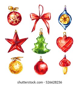 Set Vintage Christmas Balls Star Bow Stock Illustration 526628236