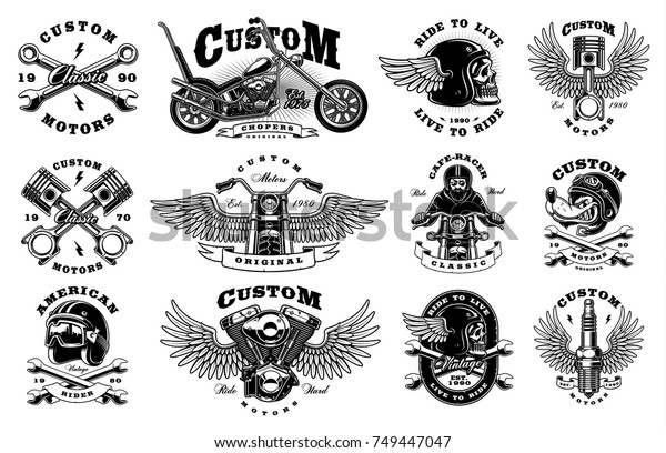 Set Vintage Custom Motorcycle Designs Logos Stock Illustration ...