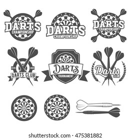Set of vintage darts labels, logotypes, badges and vintage elements. 
