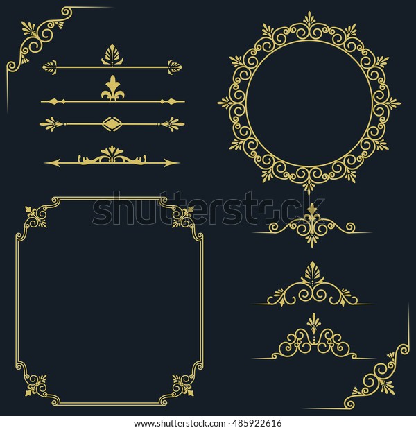 Set of vintage elements. Frames, dividers for\
your design. Golden Components in royal style. Elements for design\
menus, websites, certificates, boutiques, salons, etc. Making your\
logo and monogram.