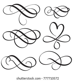 Set Of Vintage Flourish Decorative Art Calligraphy Whorls For Text.  Illustration 