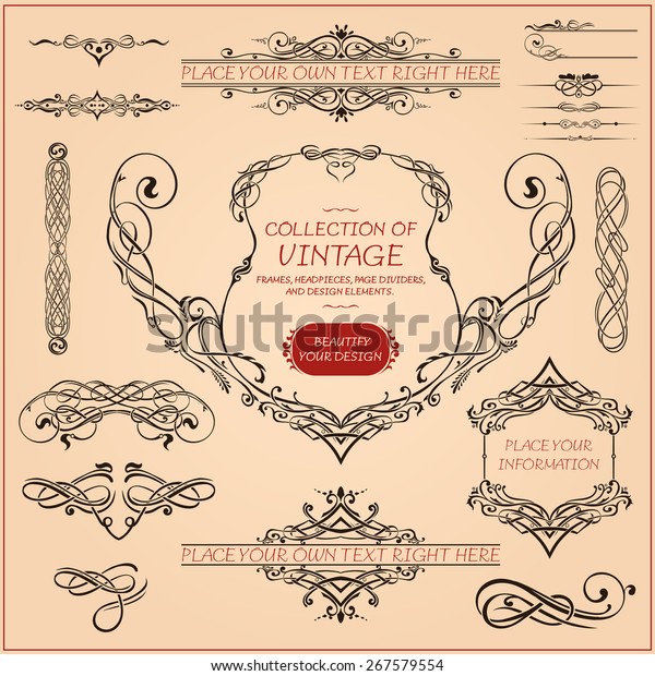 Set of vintage frames, headpieces, page\
dividers, and design\
elements