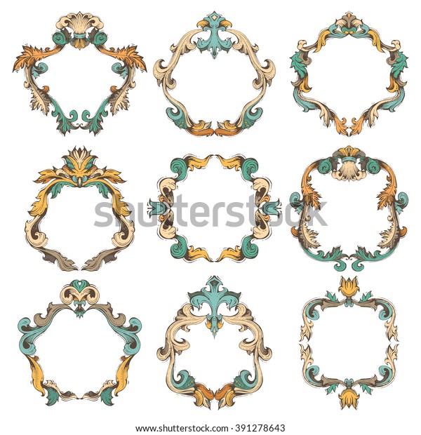 Set of vintage\
frames. Ornate retro frames and page decorations. There is place\
for your text in the\
center.