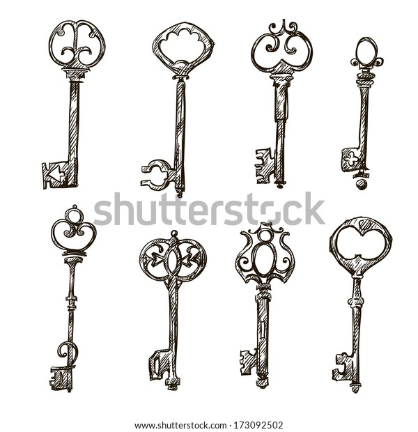 Set Vintage Keys Drawings Stock Illustration 173092502