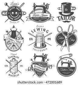 Set Vintage Monochrome Tailor Emblems Designer Stock Vector (Royalty ...