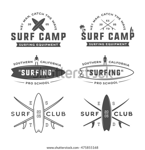 Set of vintage retro surfing, summer\
and travel logos, emblems, badges, labels, marks, watermarks and\
design elements. Graphic Art.\
Illustration.\
\
