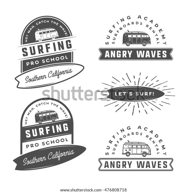 Set of vintage retro\
surfing, summer and travel logos, emblems, badges, labels, marks,\
watermarks and design elements. Graphic Art. Illustration. Graphic\
Art.\
\
