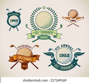 Set of vintage styled golf tournament labels. Raster illustration. - Powered by Shutterstock