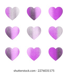 Set Violet gradient heart icon white background  Love logo heart illustration  Felt heart violet  pink   black gradient isolated white  Valentines invitation  Love symbol  Holiday card 