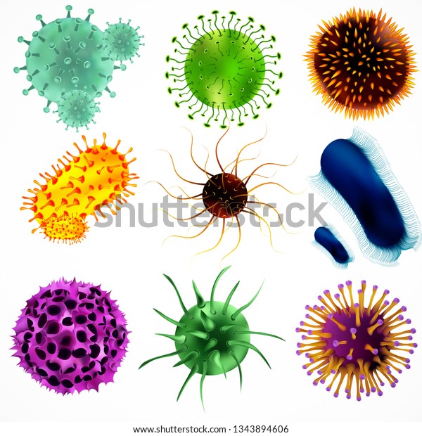 Set\
of viruses and bacteria. Viruses and bacteria under the microscope.\
Concept Infection and Cell disease, a pathogen. Understanding of\
various diseases. nfluenza virus, AIDS. Cancer\
cells.