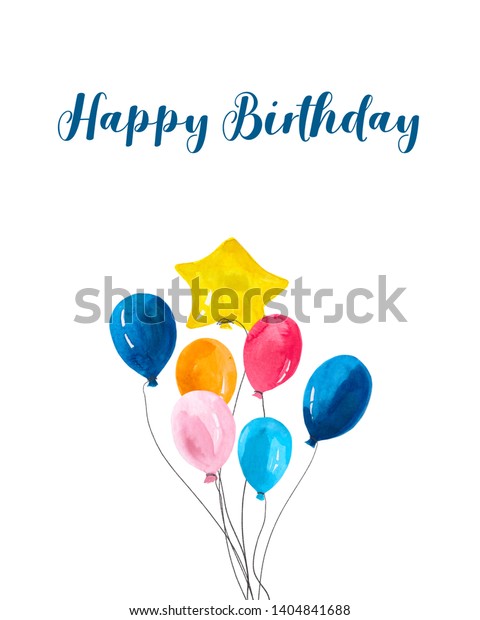Set Watercolor Air Balloons Happy Birthday Stock Illustration 1404841688