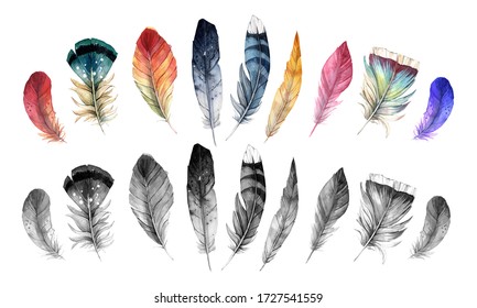 abstract watercolor feather tattoo