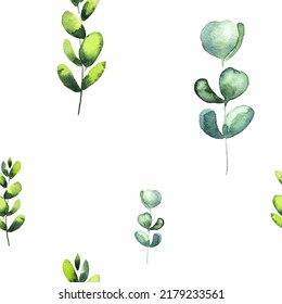 Set Of Watercolor Floral Illustrations - Collection Of Green Leaves, Eucalyptus, Olive, Green Leaves For Wedding Stationery, Greetings, Wallpaper, Fashion, Background. 