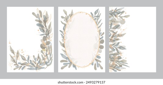 Set of watercolor green leaf frames with copy space, Frame for postcards, wedding invitations, save the date or greeting cards - Powered by Shutterstock