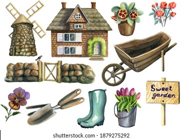 Download Cottage House Garden Watercolor High Res Stock Images Shutterstock