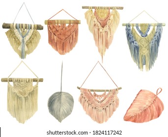 Set Watercolor Macrame, Macrame Clipart, Watercolor Home Decor