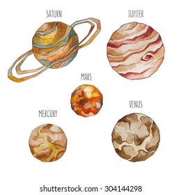 Set Watercolor Planets Mercury Jupiter Mars Stock Illustration ...