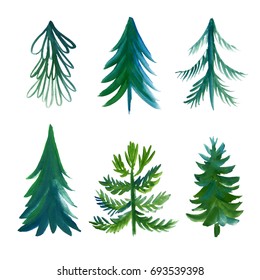 Set of watercolor xmas trees