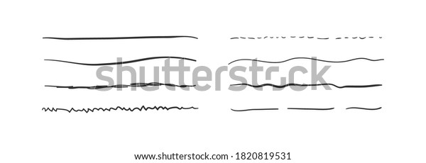 Set of wavy horizontal lines. Hand\
drawn grunge brush strokes. Marker hand-drawn line border set and\
scribble design elements. Set of art brushes for pen.\
