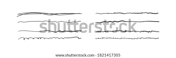 Set of wavy horizontal lines. Hand
drawn grunge brush strokes. Marker hand-drawn line border set and
scribble design elements. Set of art brushes for pen.
